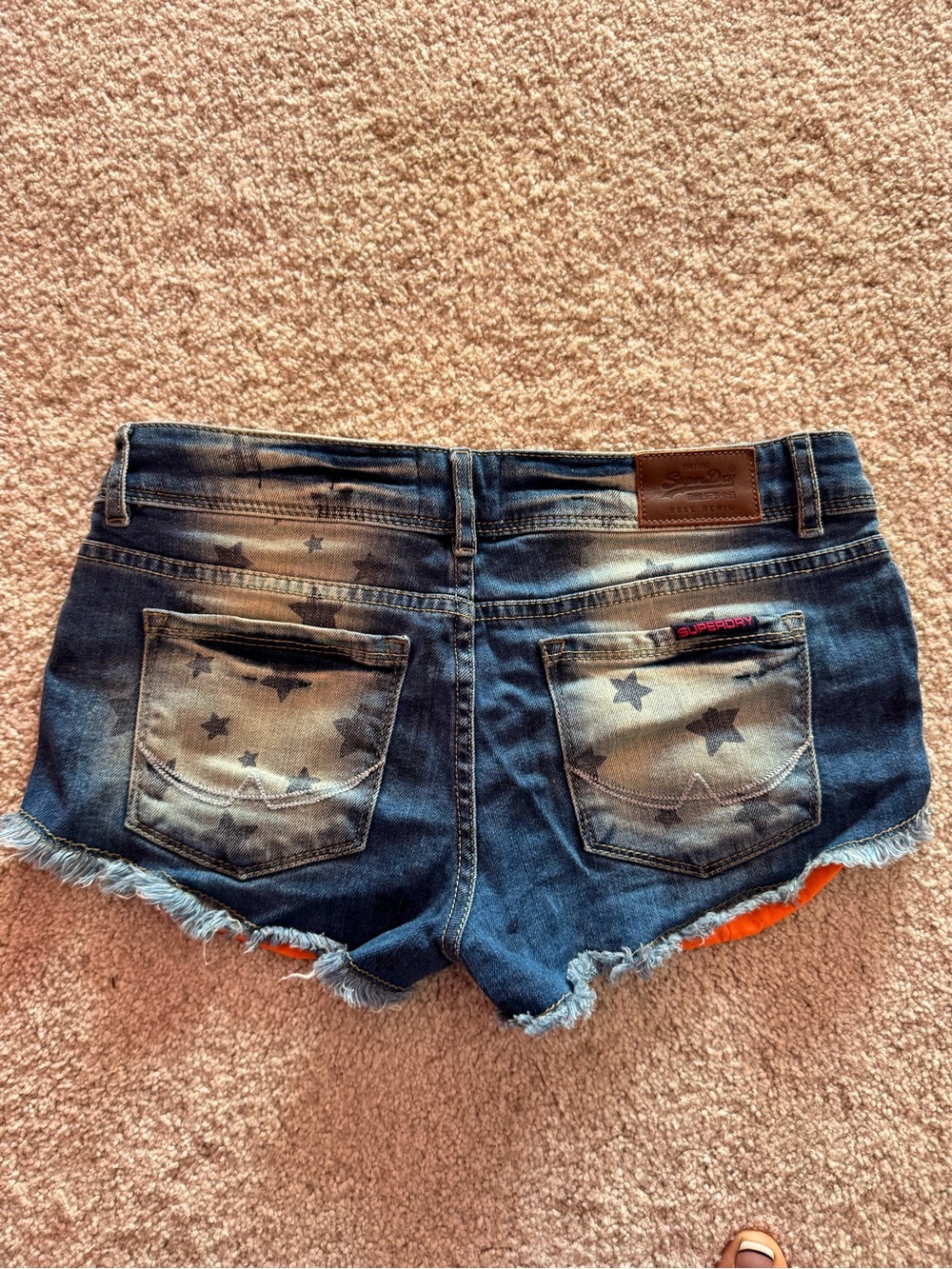 Superdry Women's Blue Distressed Denim Shorts with Orange Trim - Picture 6 of 9